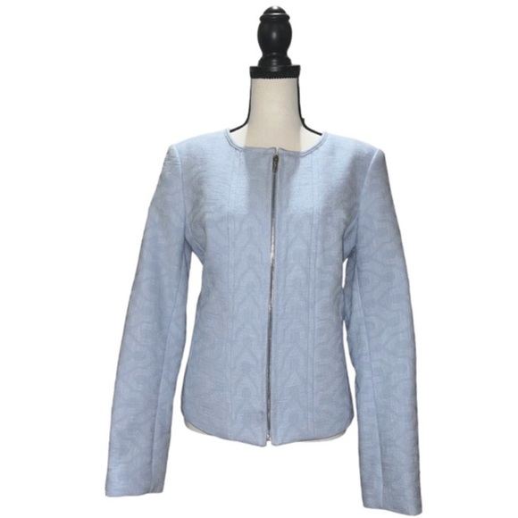 KARL LAGERFELD PARIS WOMEN’S BLUE ZIPPER BLAZER SUIT JACKET - Picture 3 of 9